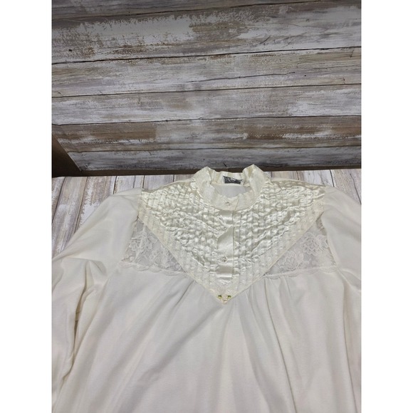Nicole Intimates Vintage Cream Satin Lace Pleated Nightgown Long Sleeve L - Picture 3 of 9